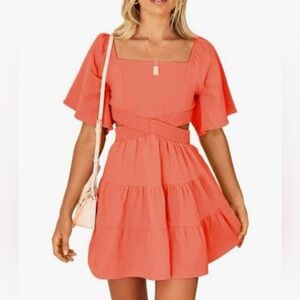 Shy Velvet Women's Puff Short Sleeve Maxi Dress Cut-Out Tiered Tie Back dress XL